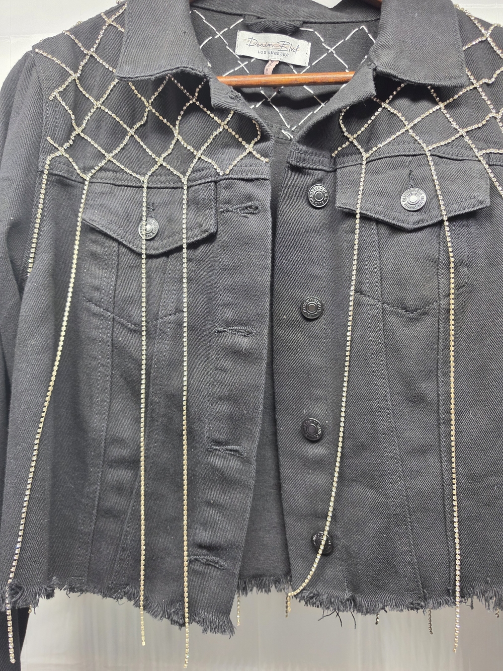Rhinestone Cropped Jacket Black XL NWT Y2K Glam Denim Blvd - Picture 3 of 13